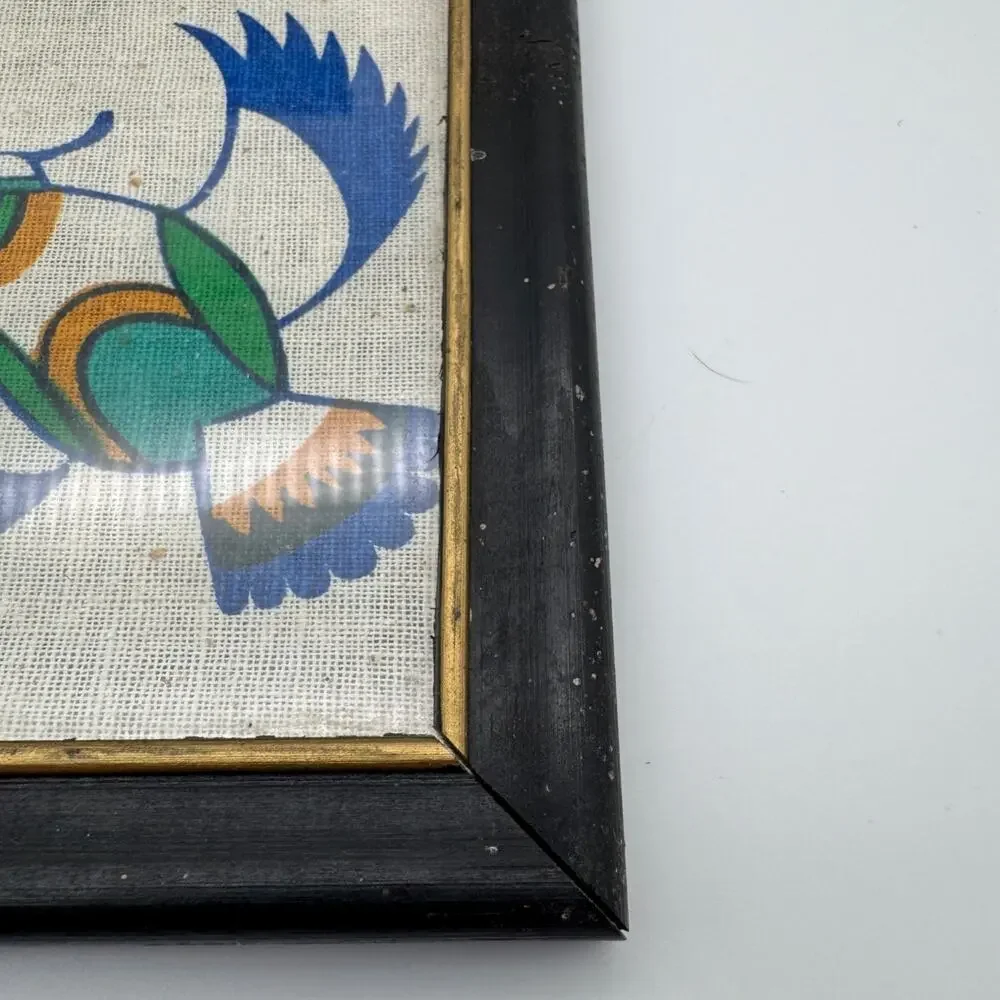 Vintage Southwest Kachina Native Style Textile Color Block Bird Wall Art
